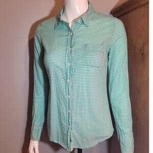 J. Crew Women's Green Gingham Plaid The Perfect Shirt Sz XS Preppy 100% Cotton